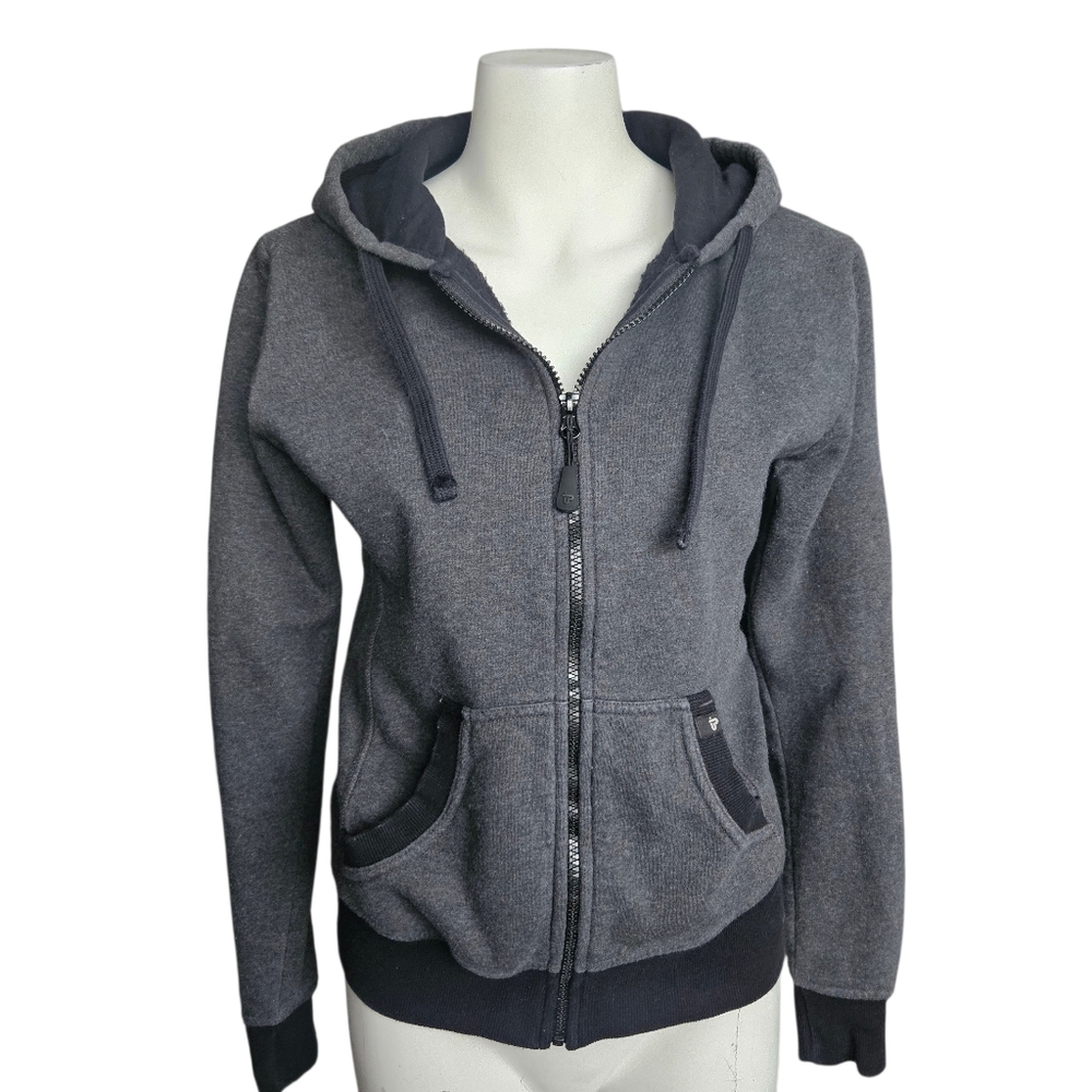 Pact‎ Organic Cotton Women's Full Zip Hooded Sweatshirt Gray/Black Small